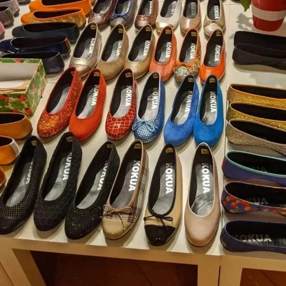 - KOKUA BARCELONA  BALLARINA FLATS PATTON LEATHER PURPLE EGGPLANT SIZE 8 39 - Picture 4 of 9